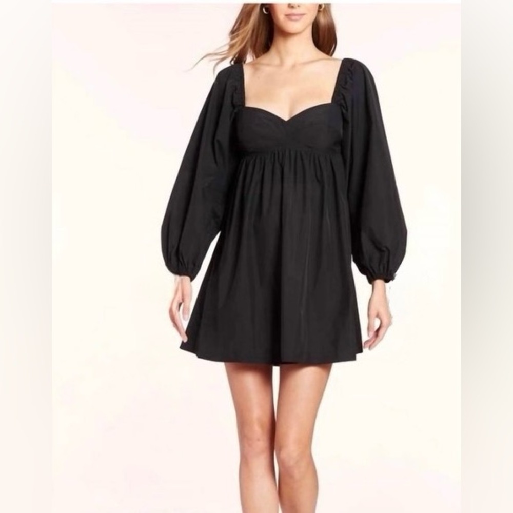 Amanda Uprichard Sicily Dress Size Medium Black Long Sleeve Puff Sleeve Mini